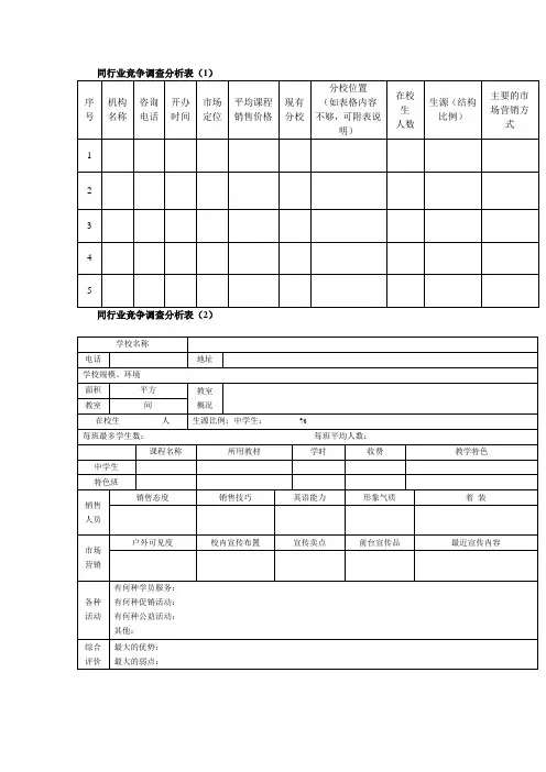 同行业竞争调查分析表