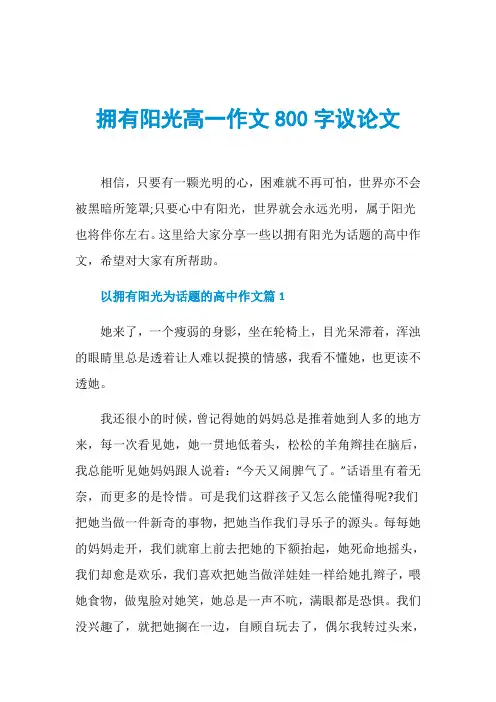 拥有阳光高一作文800字议论文