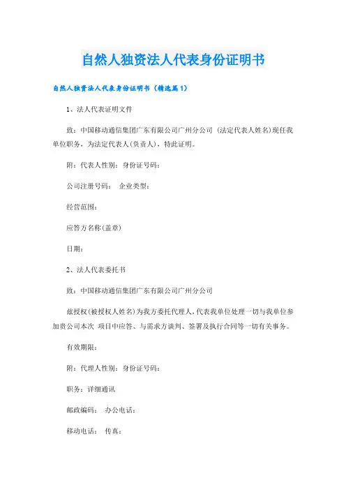 自然人独资法人代表身份证明书