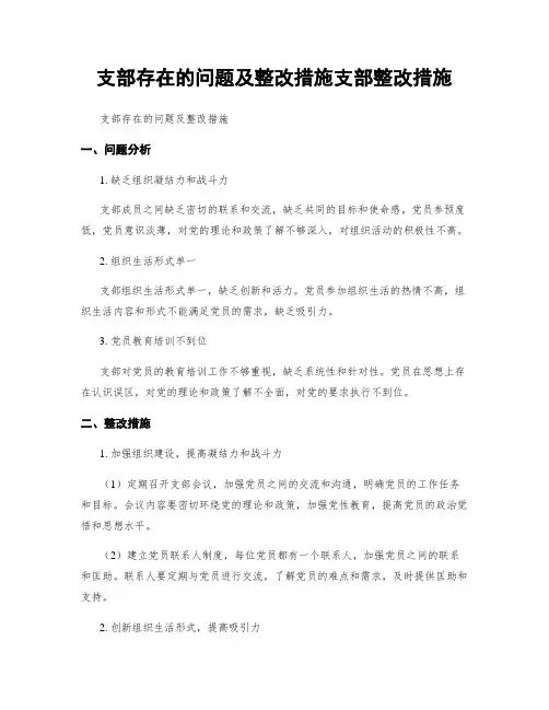 支部存在的问题及整改措施支部整改措施