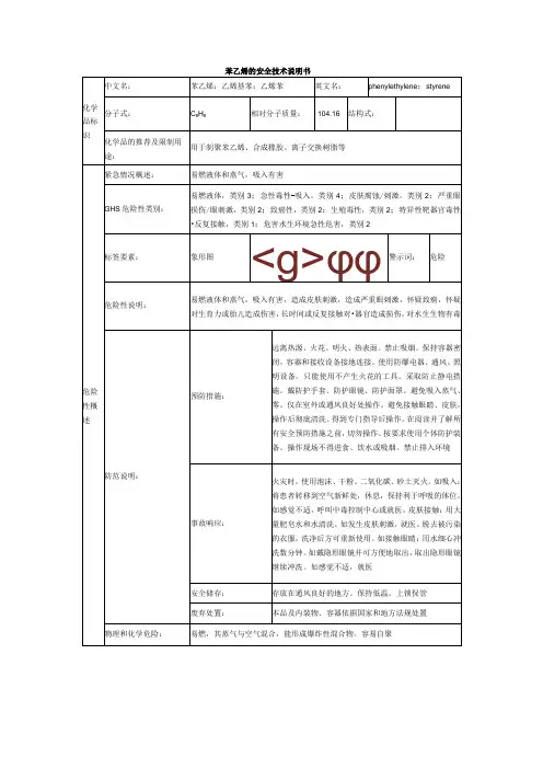 苯乙烯的安全技术说明书