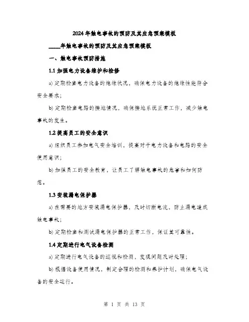 2024年触电事故的预防及其应急预案模板(4篇)