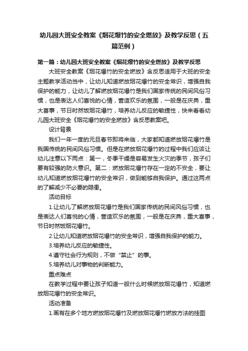 幼儿园大班安全教案《烟花爆竹的安全燃放》及教学反思（五篇范例）