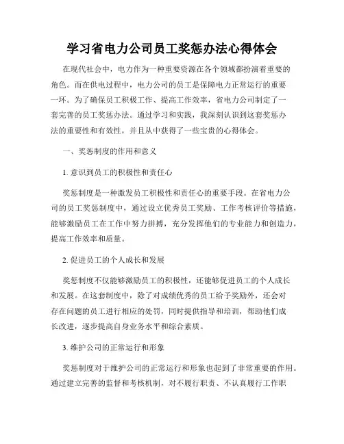 学习省电力公司员工奖惩办法心得体会