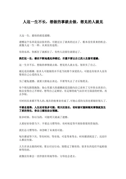 人这一生不长,想做的事就去做,想见的人就见