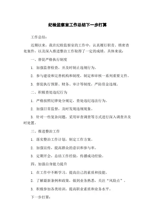 纪检监察室工作总结下一步打算