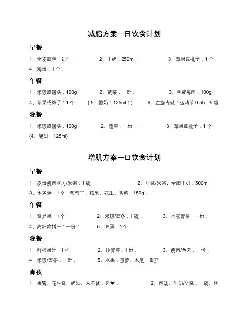 减脂、增肌饮食计划