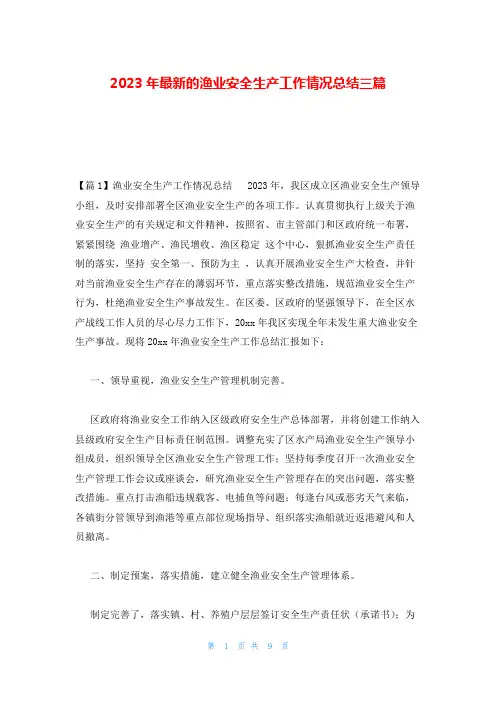 2023年最新的渔业安全生产工作情况总结三篇