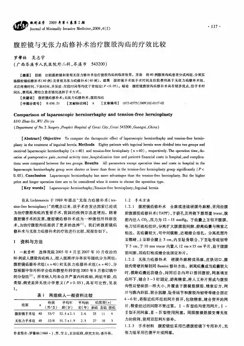 腹腔镜与无张力疝修补术治疗腹股沟疝的疗效比较