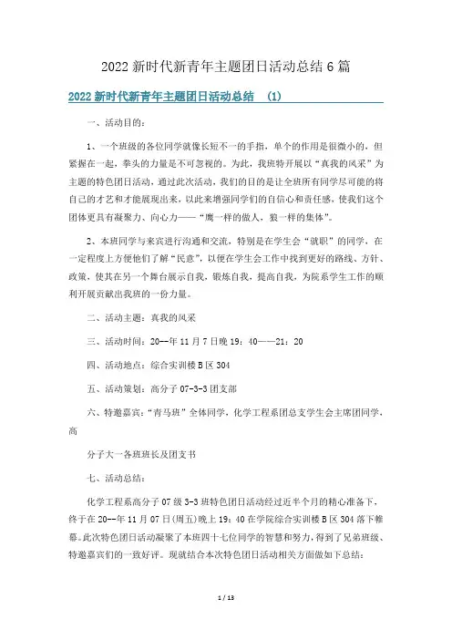 2022新时代新青年主题团日活动总结6篇
