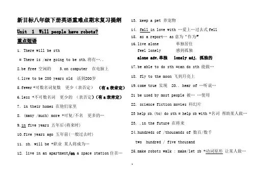 [初二英语]新目标八年级下册英语重难点复习提纲