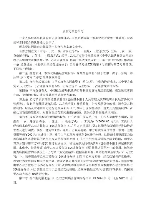 合作方案怎么写