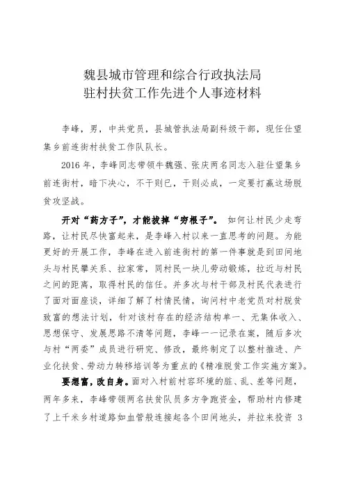 扶贫工作队队长先进事迹