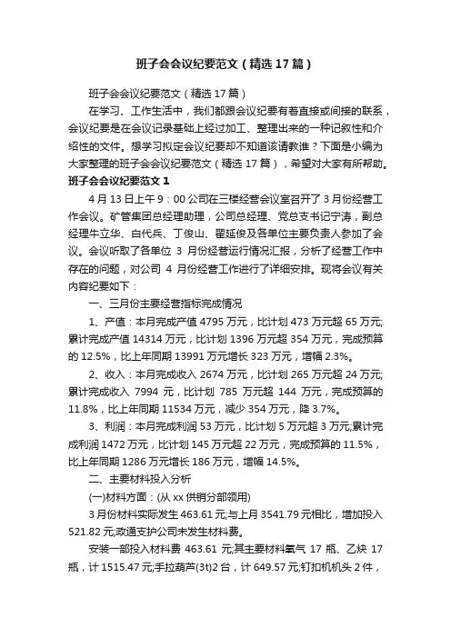 班子会会议纪要范文（精选17篇）