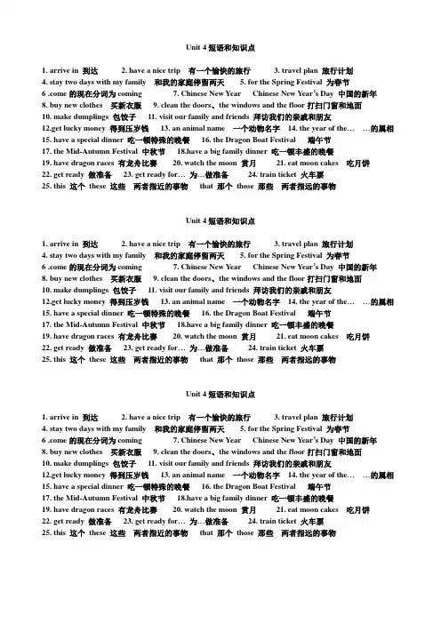 冀教版五年级英语上册Unit 4知识点