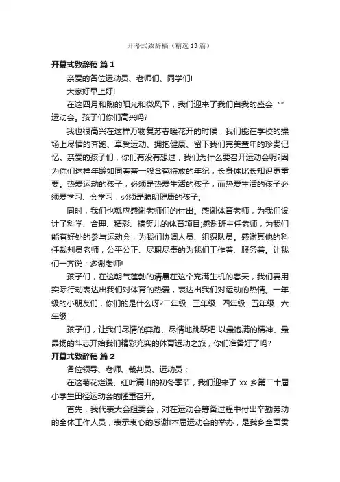 开幕式致辞稿（精选13篇）