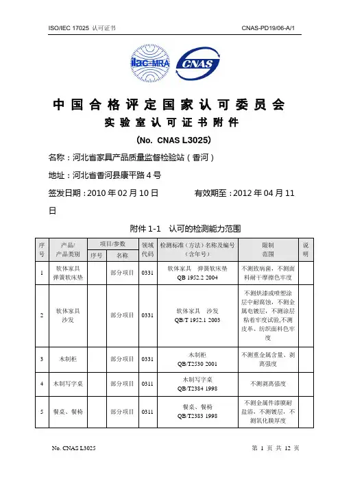 河北省家具产品质量监督检验站 CNAS