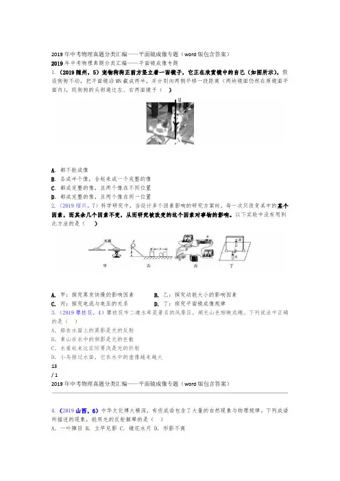 2019年中考物理真题分类汇编平面镜成像专题word版包含答案