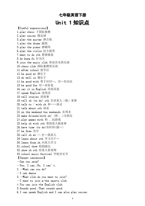 Unit+1+Can+you+play+the+guitar单元知识点人教版英语七年级下册+