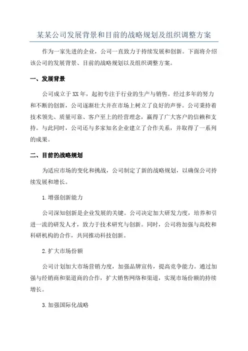 某某公司发展背景和目前的战略规划及组织调整方案
