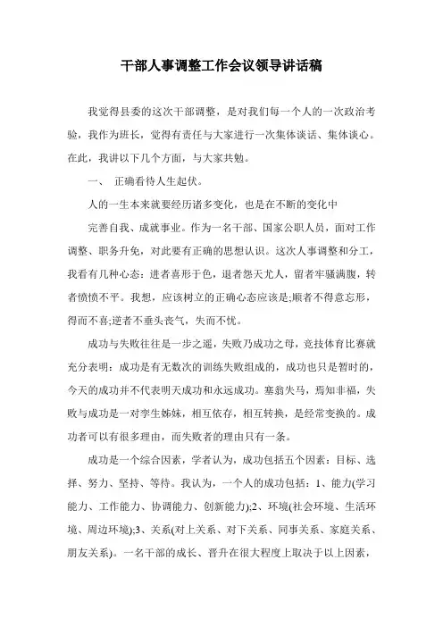 干部人事调整工作会议领导讲话稿