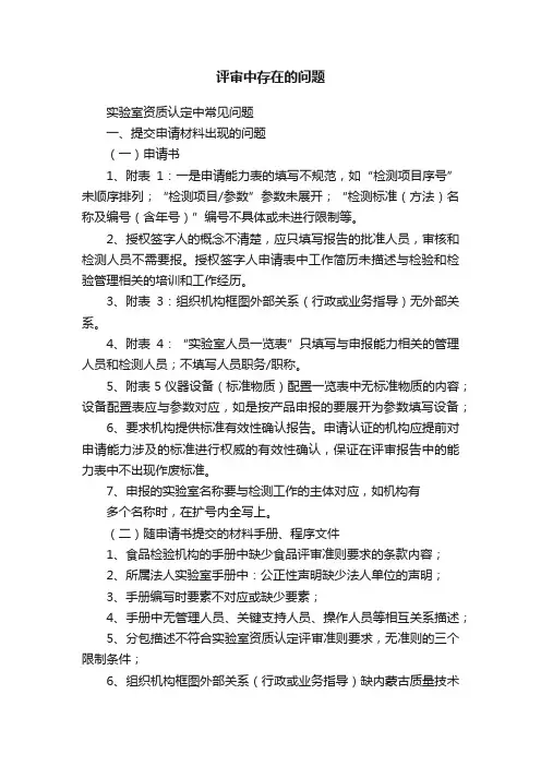 评审中存在的问题