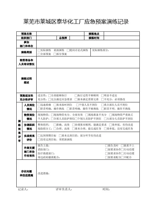 应急预案演练记录表