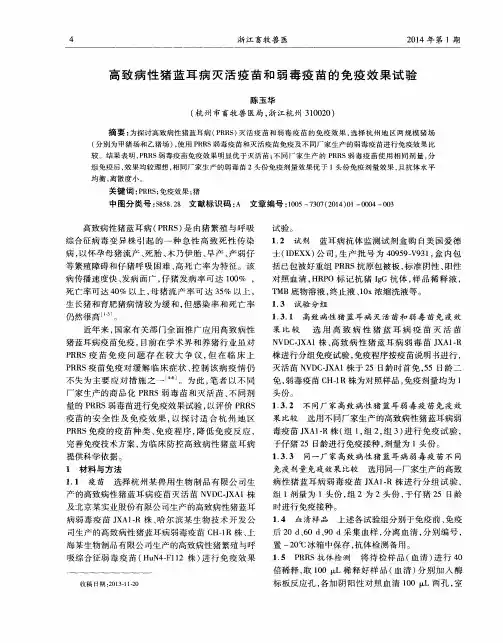 高致病性猪蓝耳病灭活疫苗和弱毒疫苗的免疫效果试验