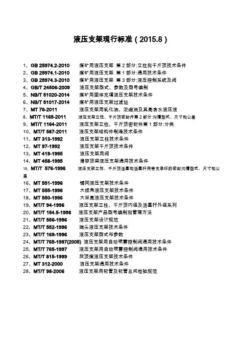 液压支架相关标准明细.doc