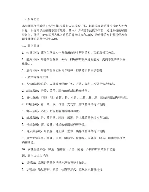 中职解剖学教学工作计划
