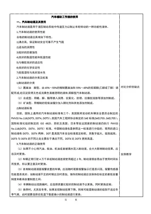 汽车使用与维护电子教案-汽车辅助工作液的使用