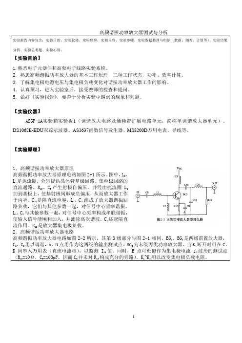 高频谐振功率放大器测试与分析