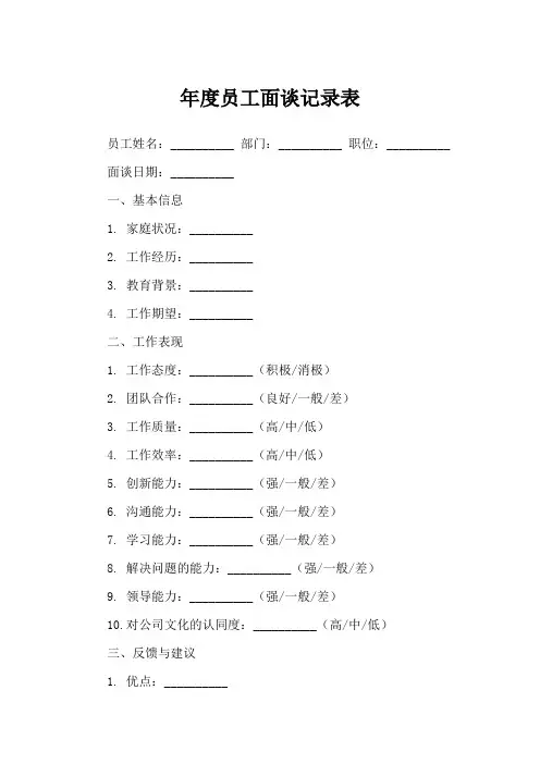年度员工面谈记录表范文