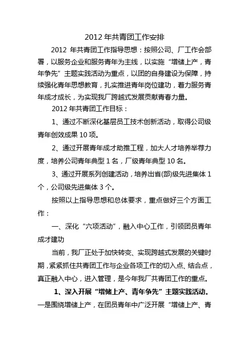 2012年共青团工作安排(第3稿)