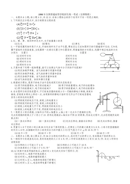 1996年全国高考物理试题