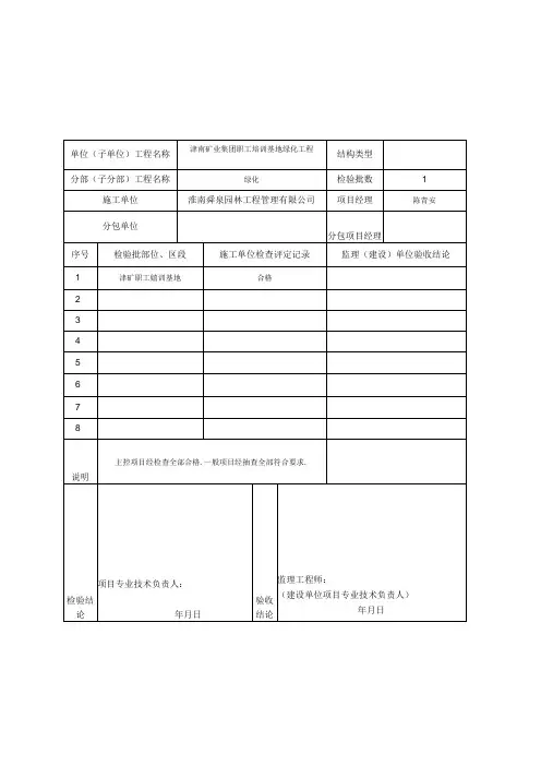 分项工程质量验收记录表(绿化)