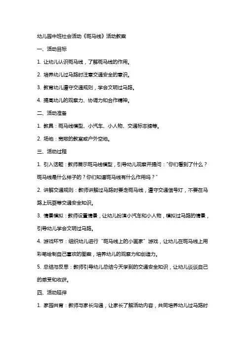 幼儿园中班社会活动《斑马线》活动教案