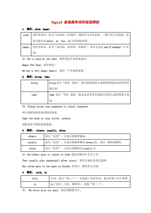 七年级英语上册 Unit 3 易混淆单词和短语辨析 (新版)仁爱版