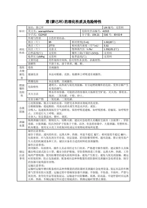 苊(萘己环)的理化性质及危险特性表