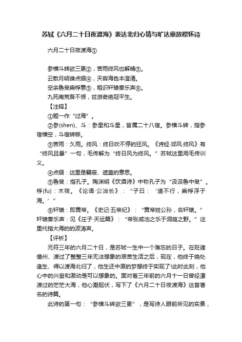 苏轼《六月二十日夜渡海》表达北归心情与旷达豪放襟怀诗