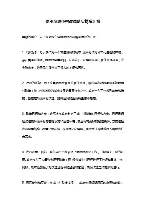 哈尔滨城中村改造落实情况汇报