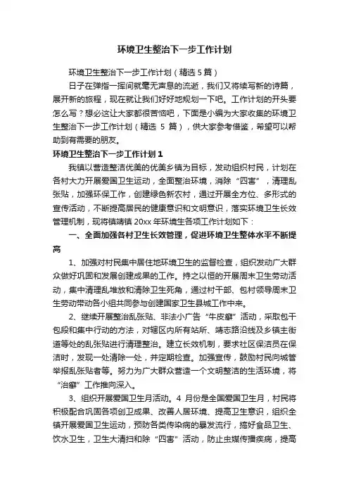 环境卫生整治下一步工作计划