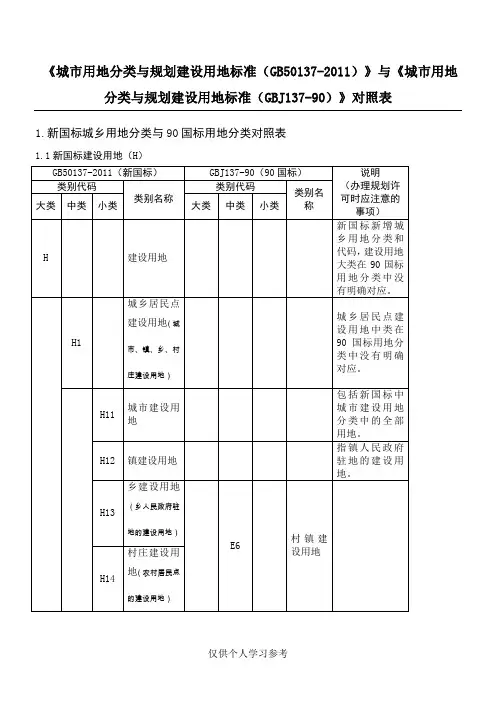 新旧用地分类对照转换表(新对旧)
