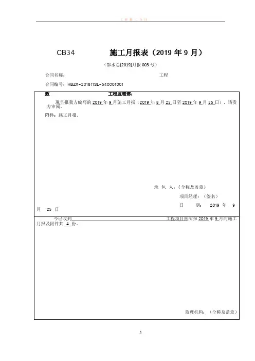工程施工月报(2019年)