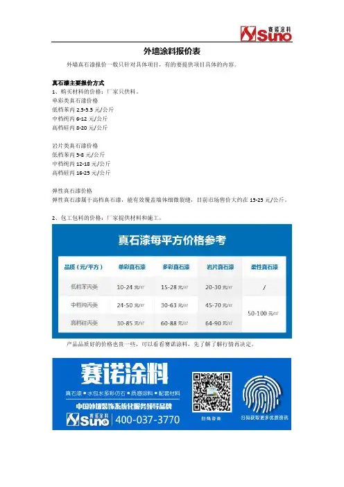 外墙涂料报价表