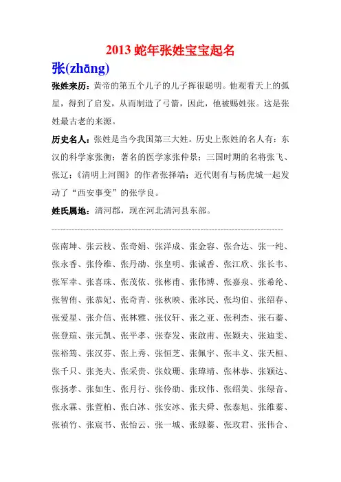 2013蛇年张姓宝宝起名