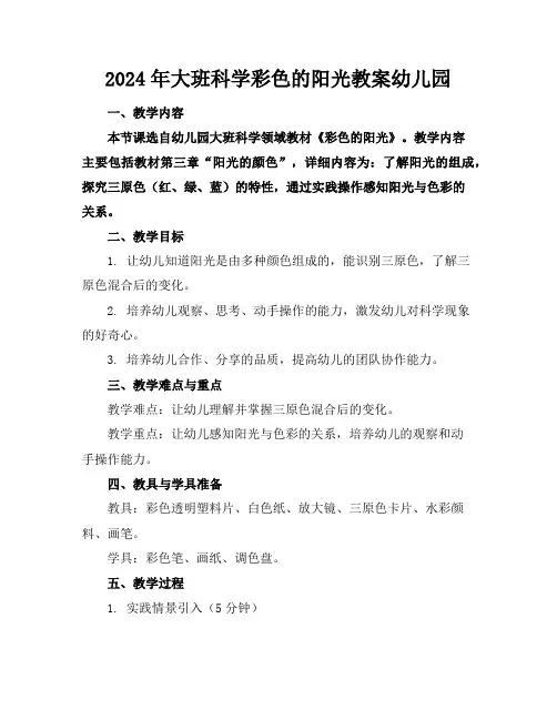 2024年大班科学彩色的阳光教案幼儿园