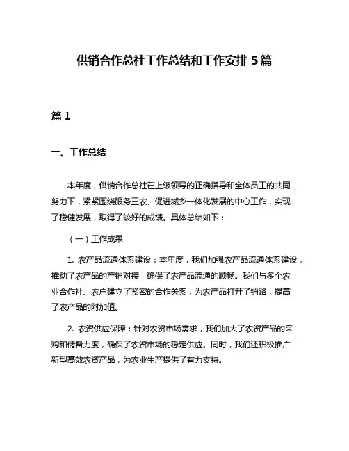 供销合作总社工作总结和工作安排5篇