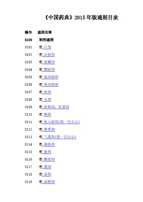 《中国药典》2015年版通则目录-推荐下载