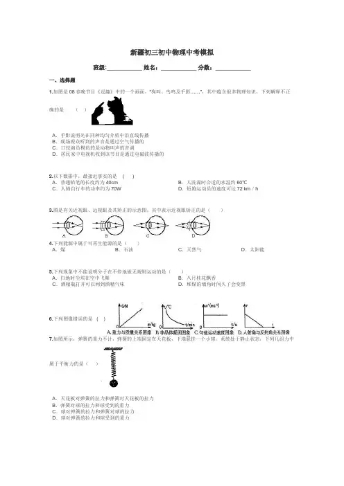 新疆初三初中物理中考模拟带答案解析
